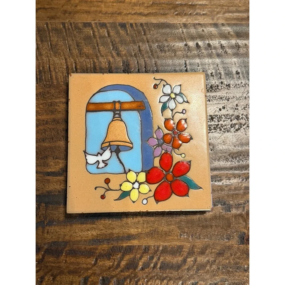 Masterworks Handcrafted Art Tiles Ceramic Trivet Bell Dove Floral 6x6 USA Made